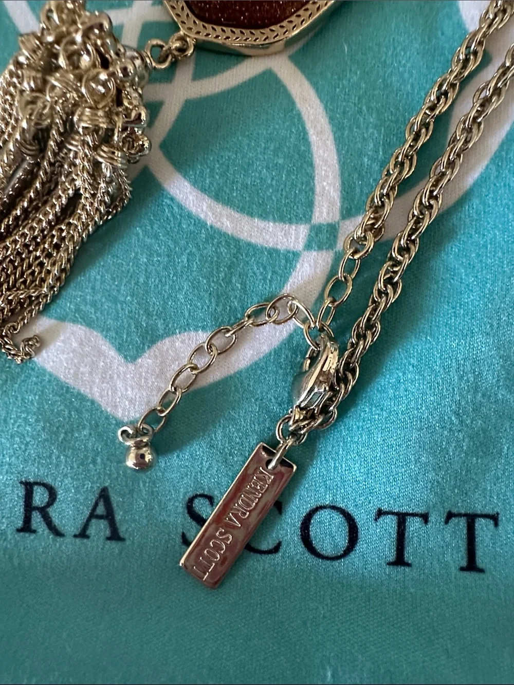 Kendra Scott Gold-Tone Rayne Tassel Necklace with Orange Goldstone Pendant